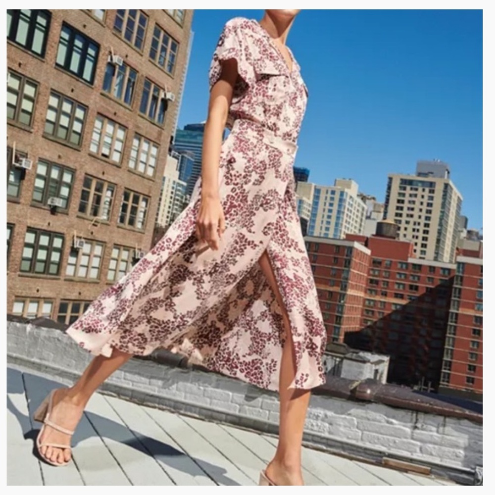 EQUIPMENT Orlena Floral & Leopard Print Silk-Blend A-Line Shirtdress Rose Cloud